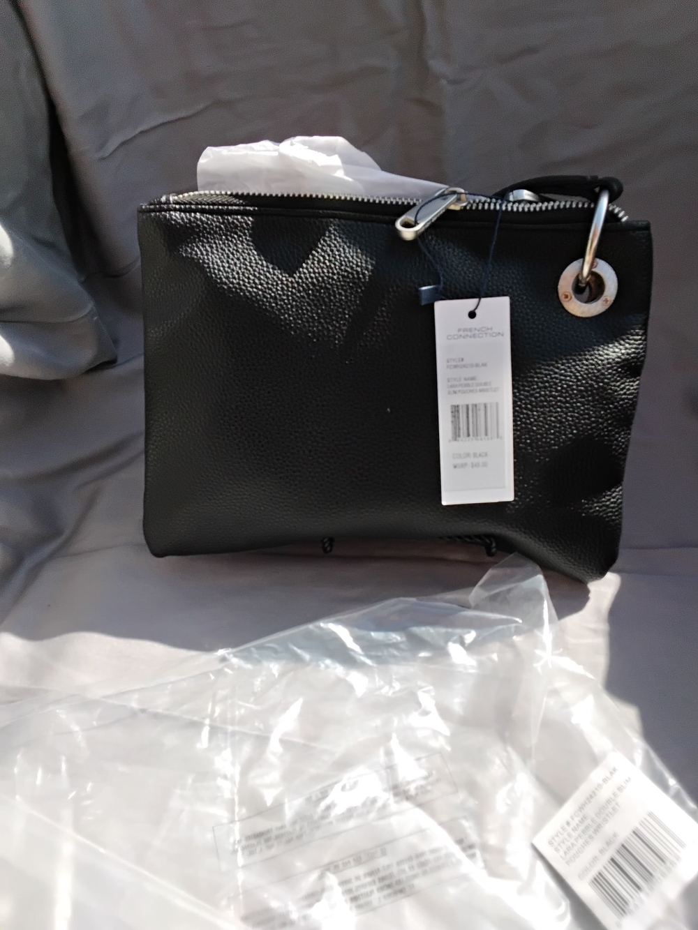 French Connection Black Pebbled Wristlet Bag - Picture 7 of 8